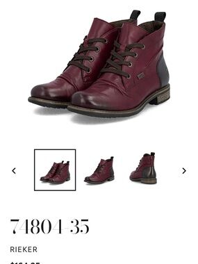 Rieker Women’s Red Leather Lace-Up Ankle Boots